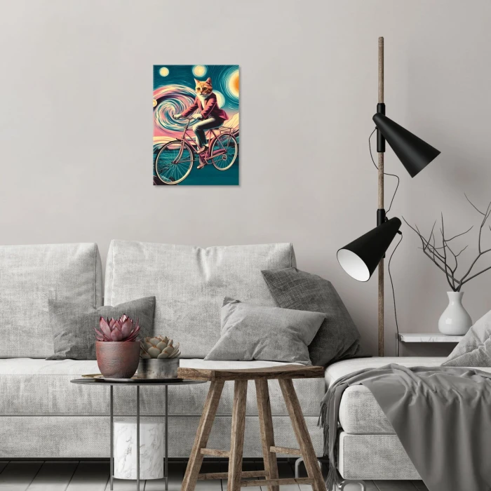 Plakat metalowy kot na rowerze Prezent