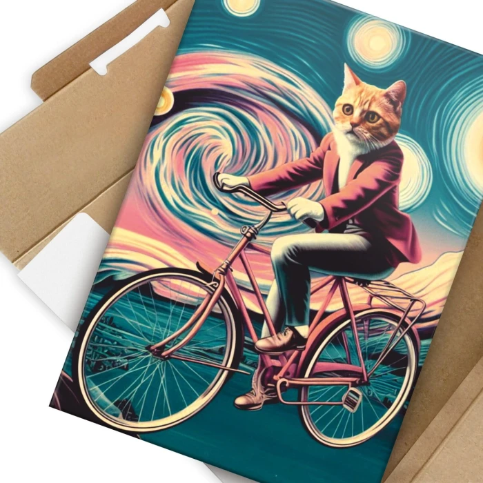 Plakat metalowy kot na rowerze Prezent