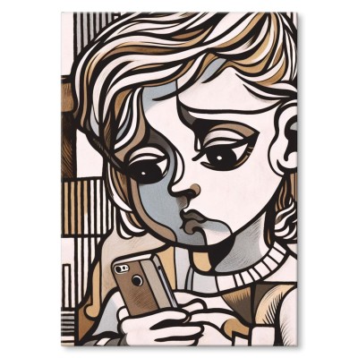 Plakat metalowy dziewczynaka z telefonem Prezent