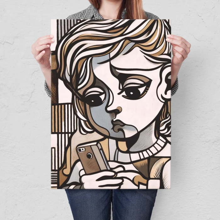 Poster metal dziewczynaka z telefonem gift