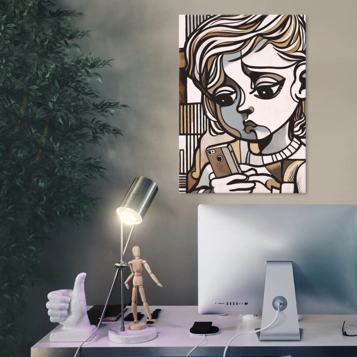 Poster metal dziewczynaka z telefonem gift