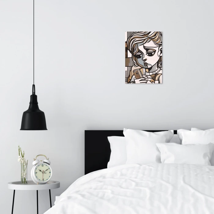 Poster metal dziewczynaka z telefonem gift