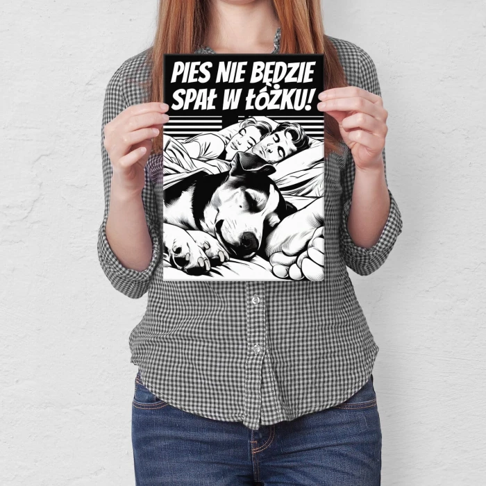 Plakat metalowy pies w łóżku Prezent