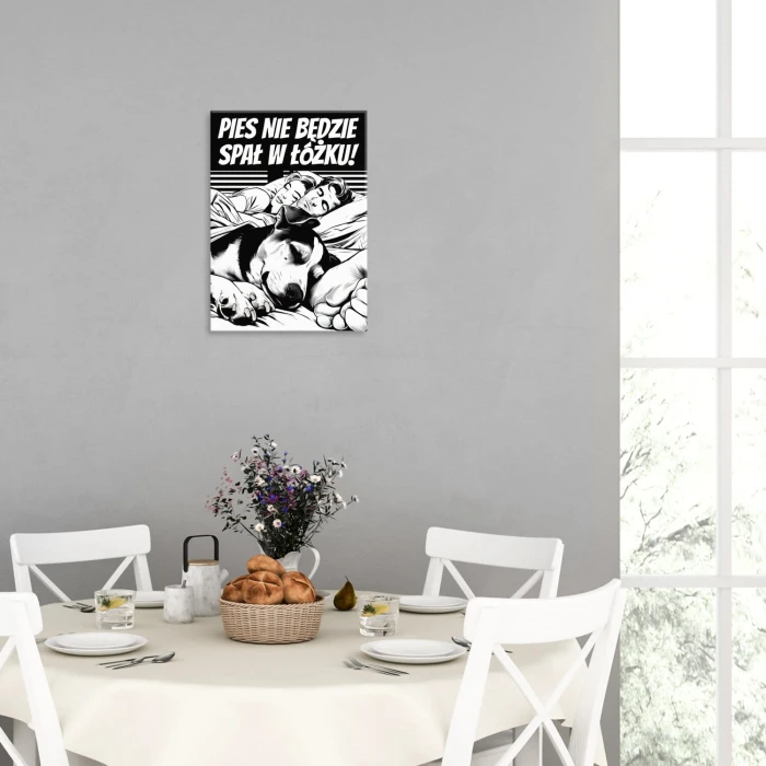 Plakat metalowy pies w łóżku Prezent