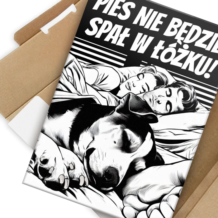 Poster metal pies w łóżku gift