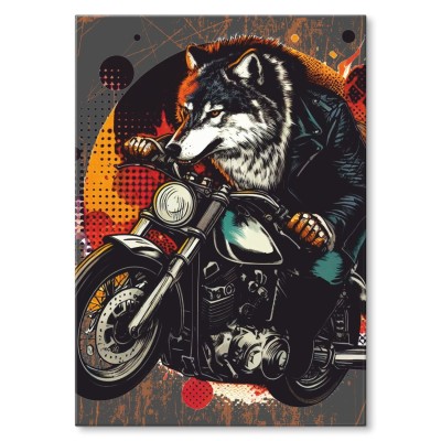 Poster metal wolf on bike gift