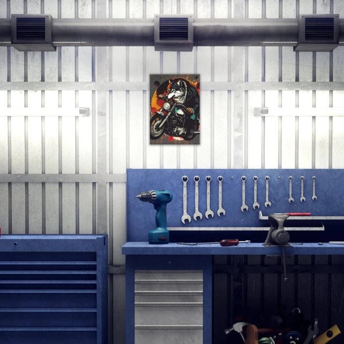 Poster metal wolf on bike gift