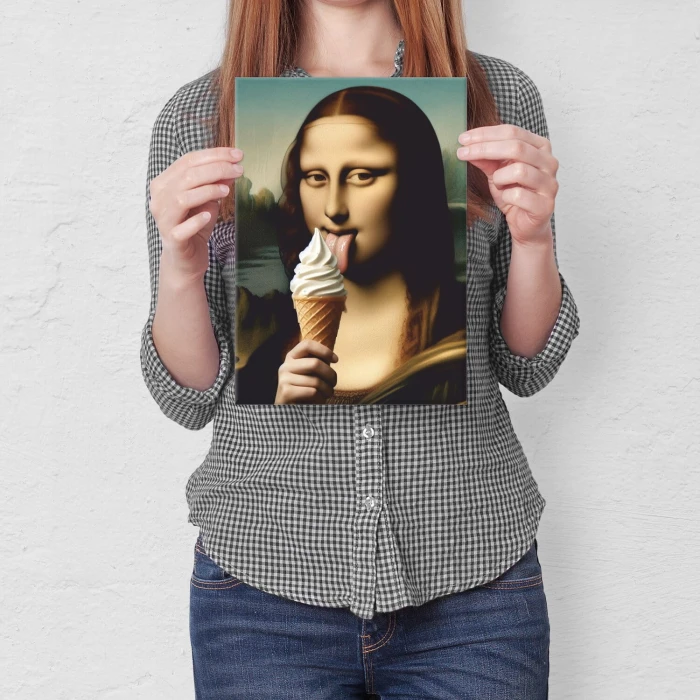 Plakat metalowy Mona LIsa z lodem Prezent