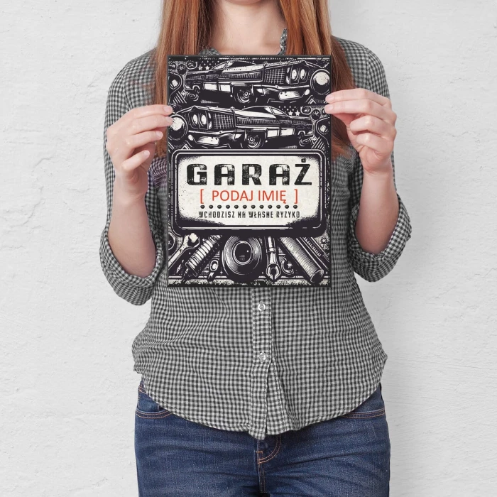 Poster metal garaż z imieniem gift