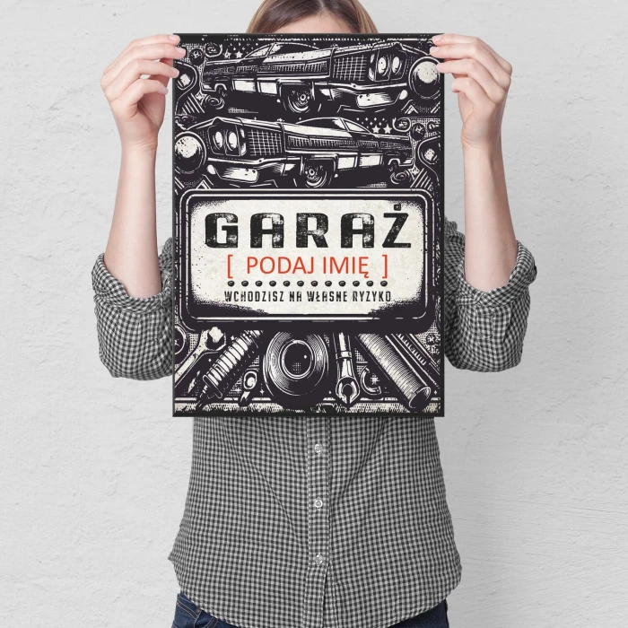 Poster metal garaż z imieniem gift