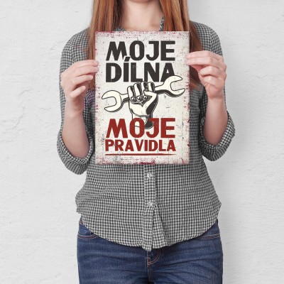Plakat metalowy moje DÍLNA moje PRAVIDLA Prezent