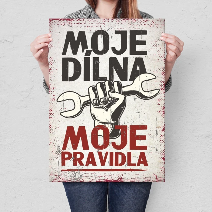 Plakat metalowy moje DÍLNA moje PRAVIDLA Prezent