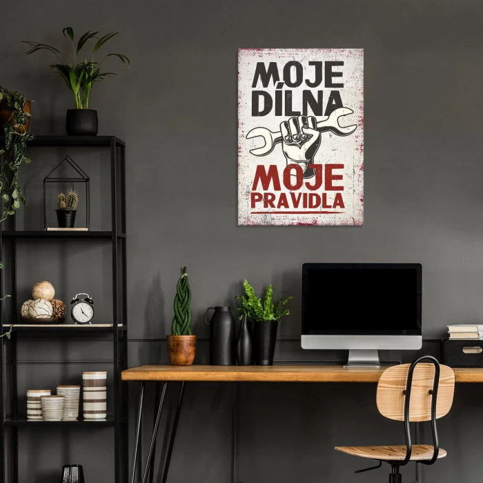 Plakat metalowy moje DÍLNA moje PRAVIDLA Prezent