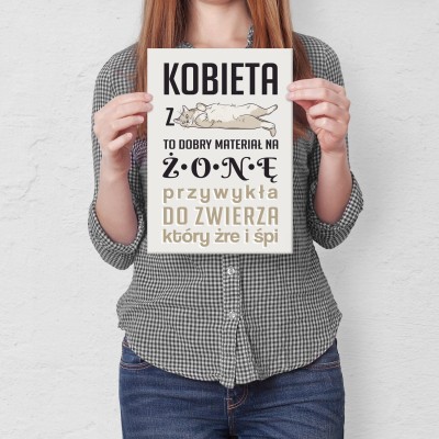 Plakat metalowy Kobieta z kotem Prezent