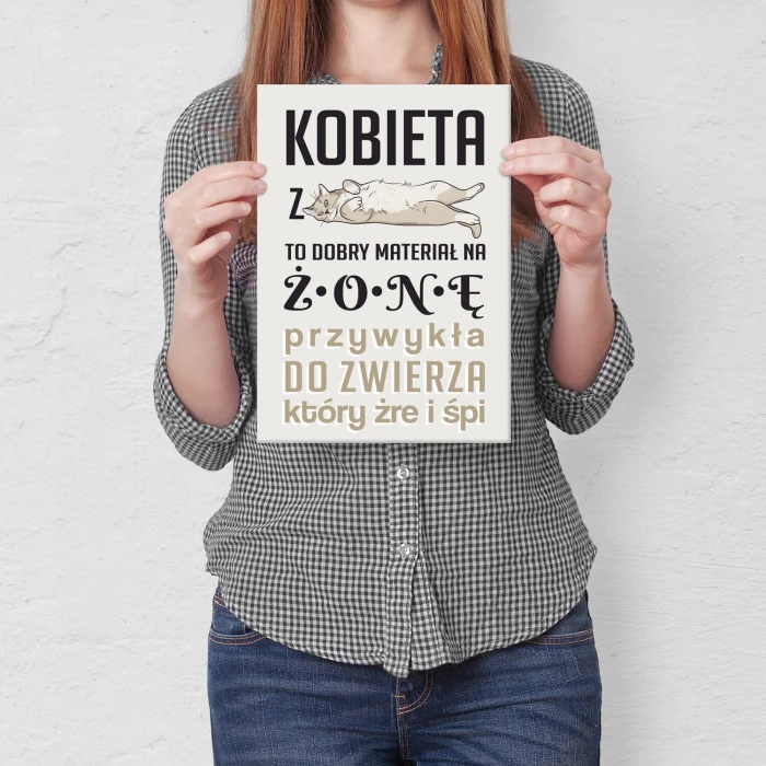 Plakat metalowy Kobieta z kotem Prezent