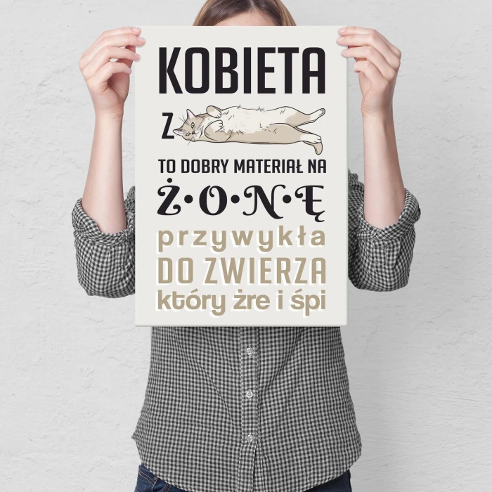 Plakat metalowy Kobieta z kotem Prezent