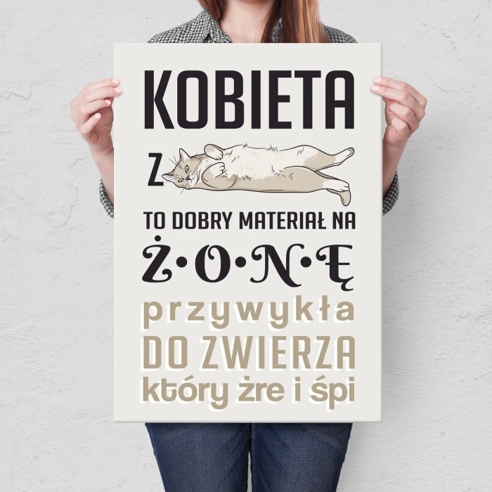 Plakat metalowy Kobieta z kotem Prezent