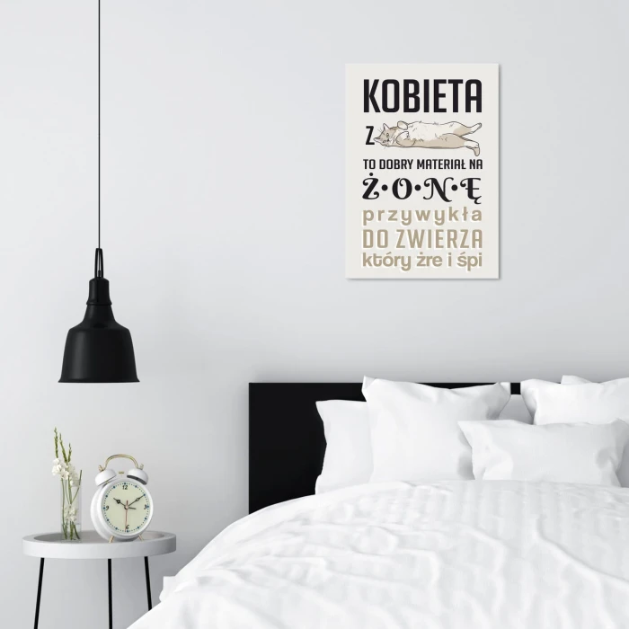 Plakat metalowy Kobieta z kotem Prezent