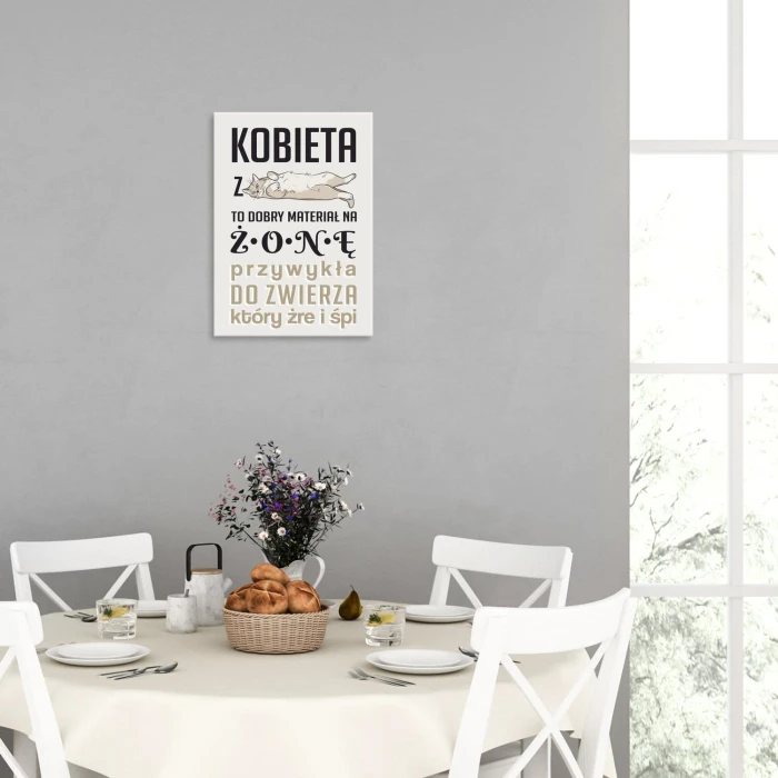 Plakat metalowy Kobieta z kotem Prezent