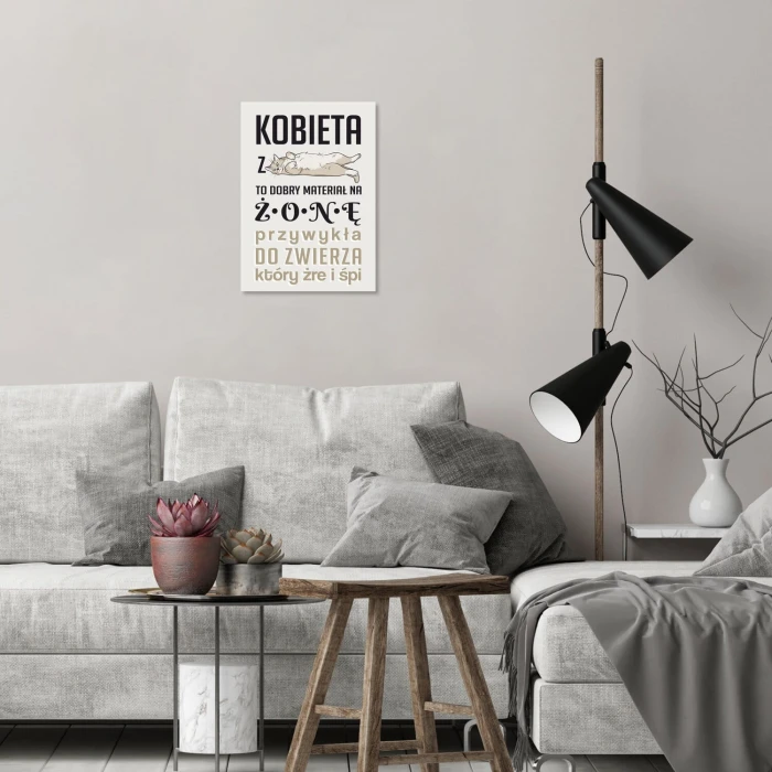 Plakat metalowy Kobieta z kotem Prezent