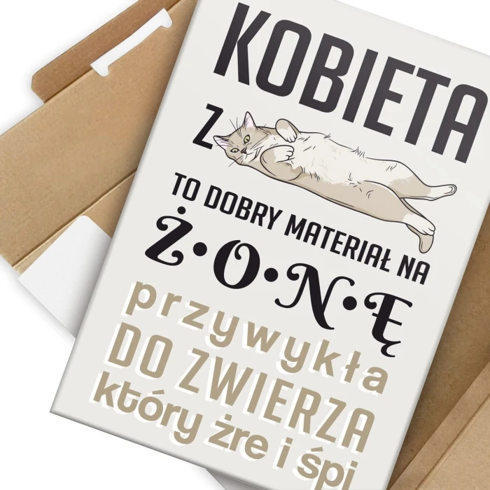 Plakat metalowy Kobieta z kotem Prezent