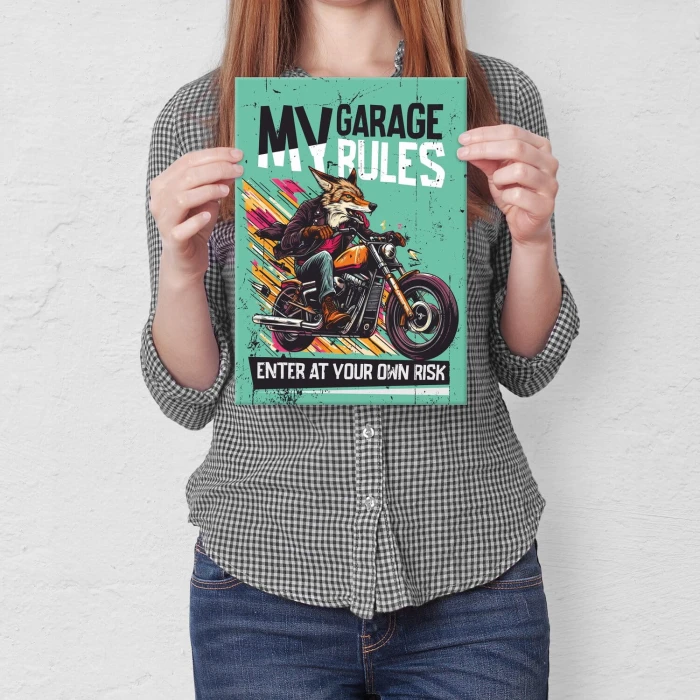 Poster metal my garage fox gift