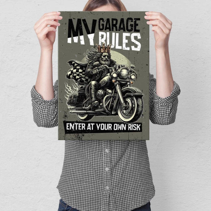 Plakat metalowy my garage king Prezent