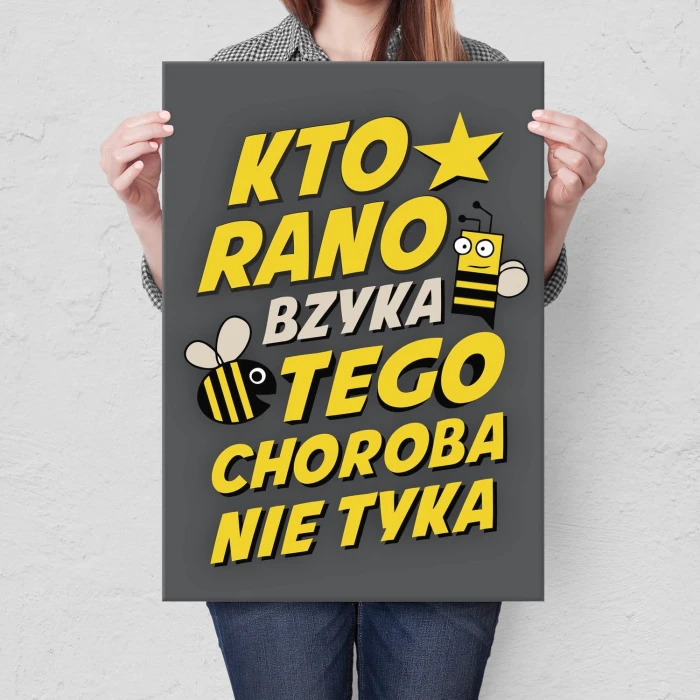 Plakat metalowy Kto rano bzyka Prezent
