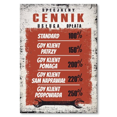 Plakat metalowy cennik specjalny Prezent