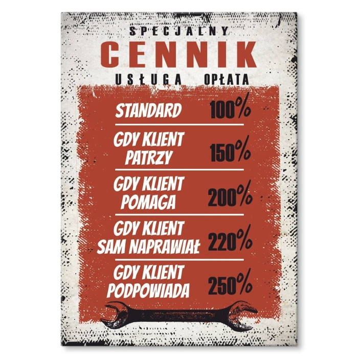 Plakat metalowy cennik specjalny Prezent