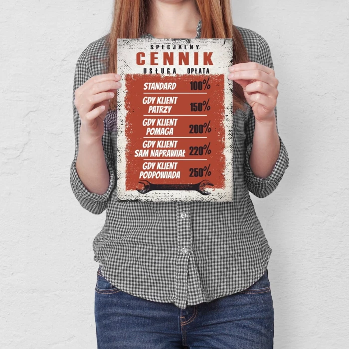 Plakat metalowy cennik specjalny Prezent