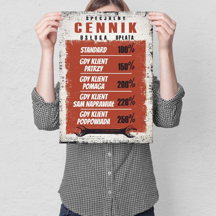 Plakat metalowy cennik specjalny Prezent