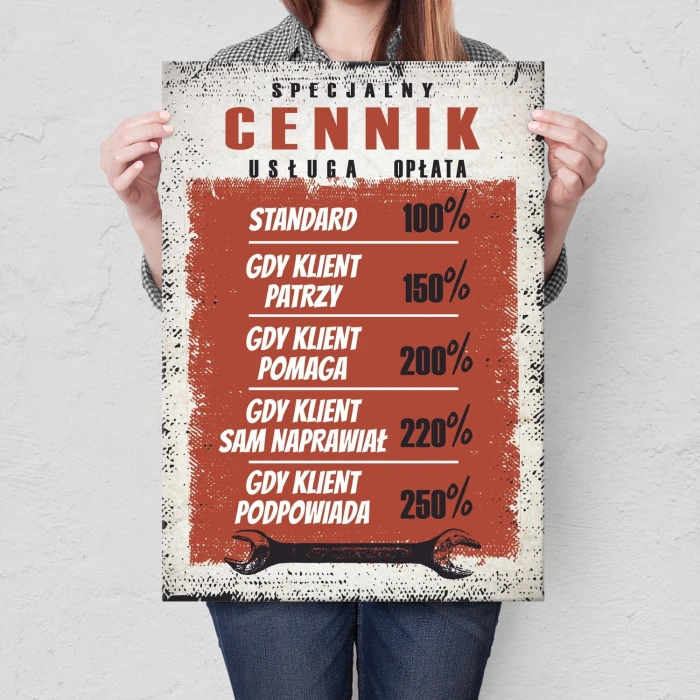 Plakat metalowy cennik specjalny Prezent