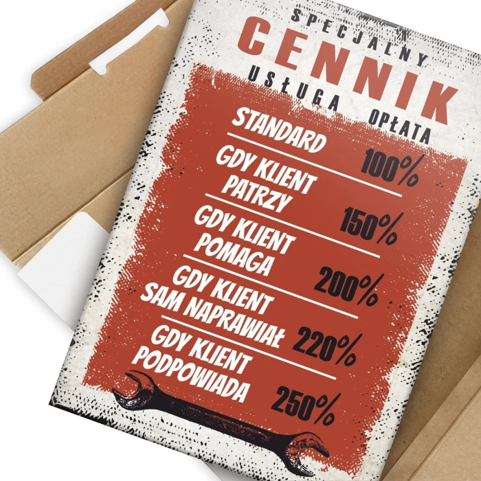 Plakat metalowy cennik specjalny Prezent