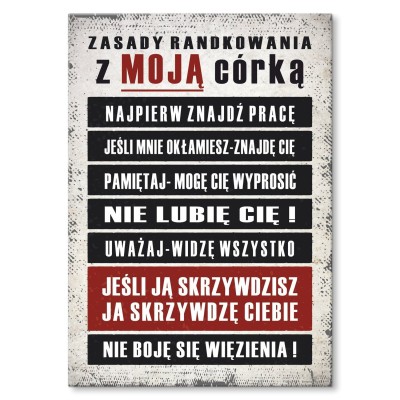 Plakat metalowy zasady randkowania Prezent