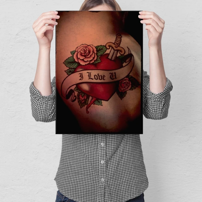 Plakat metalowy Kocham Cię tatuaż Prezent