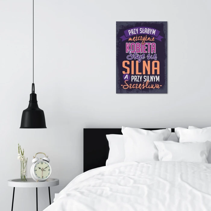 Plakat metalowy silna i szczęśliwa Prezent