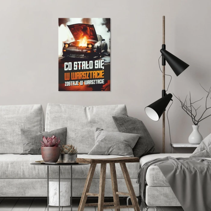 Plakat metalowy co stało się w warsztacie Prezent