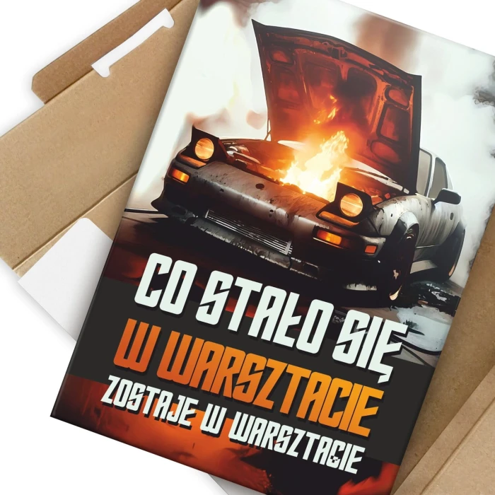 Plakat metalowy co stało się w warsztacie Prezent