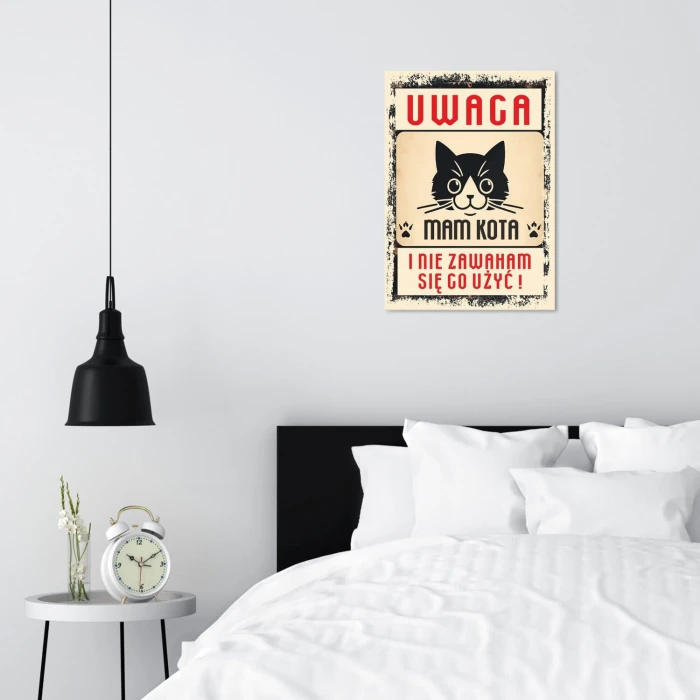 Plakat metalowy uwaga mam kota Prezent