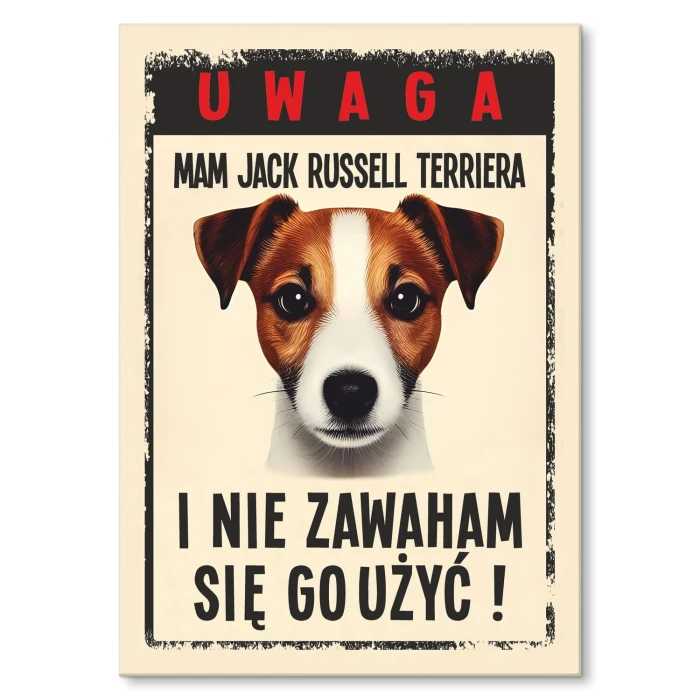 Plakat metalowy uwaga mam JRT Prezent