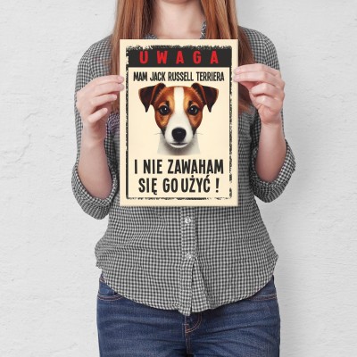 Plakat metalowy uwaga mam JRT Prezent
