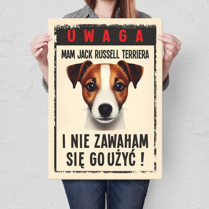 Plakat metalowy uwaga mam JRT Prezent