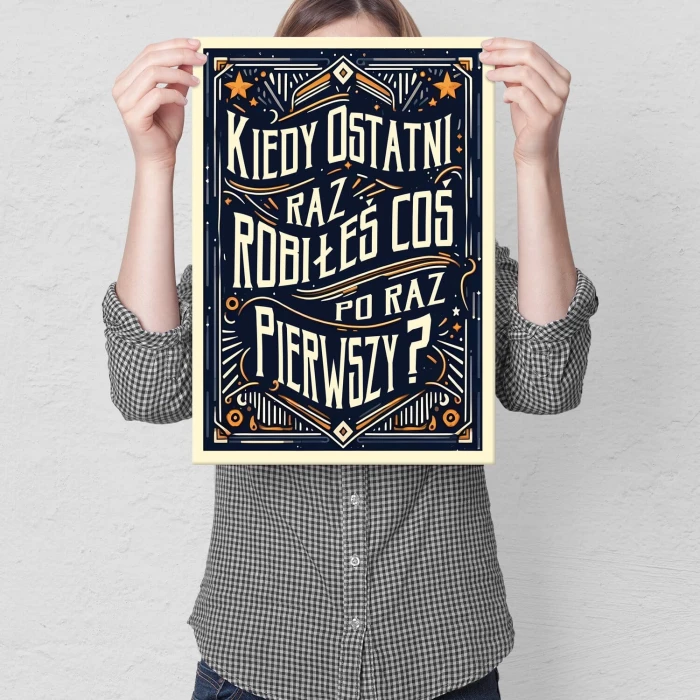 Plakat metalowy po raz pierwszy on napis Prezent