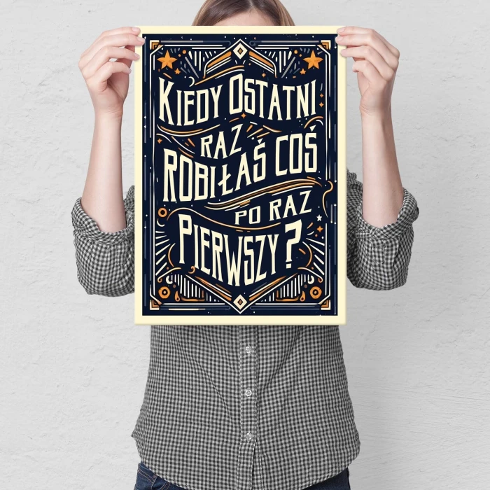 Plakat metalowy po raz pierwszy ona napis Prezent