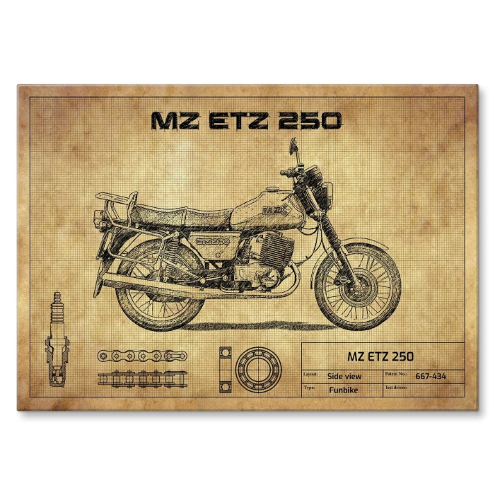 Plakat metalowy MZ ETZ 250 drawn Prezent
