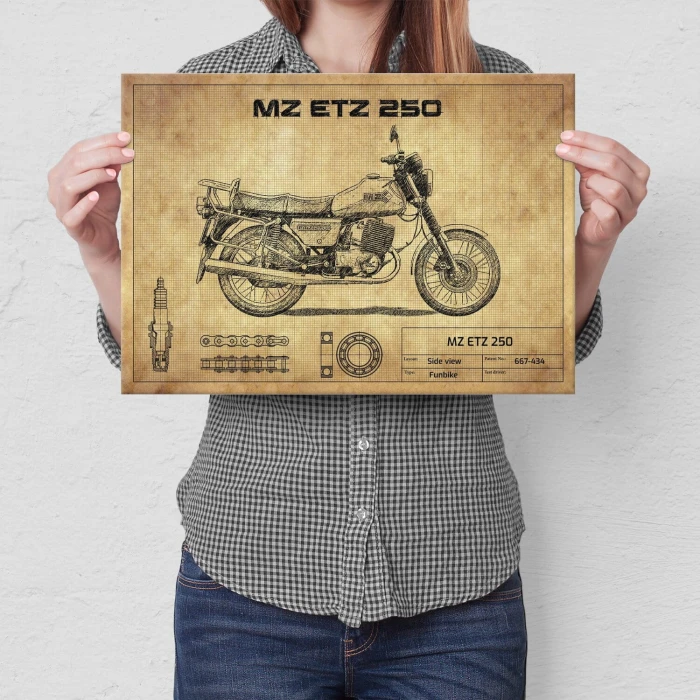 Plakat metalowy MZ ETZ 250 drawn Prezent