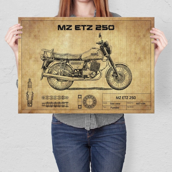 Plakat metalowy MZ ETZ 250 drawn Prezent
