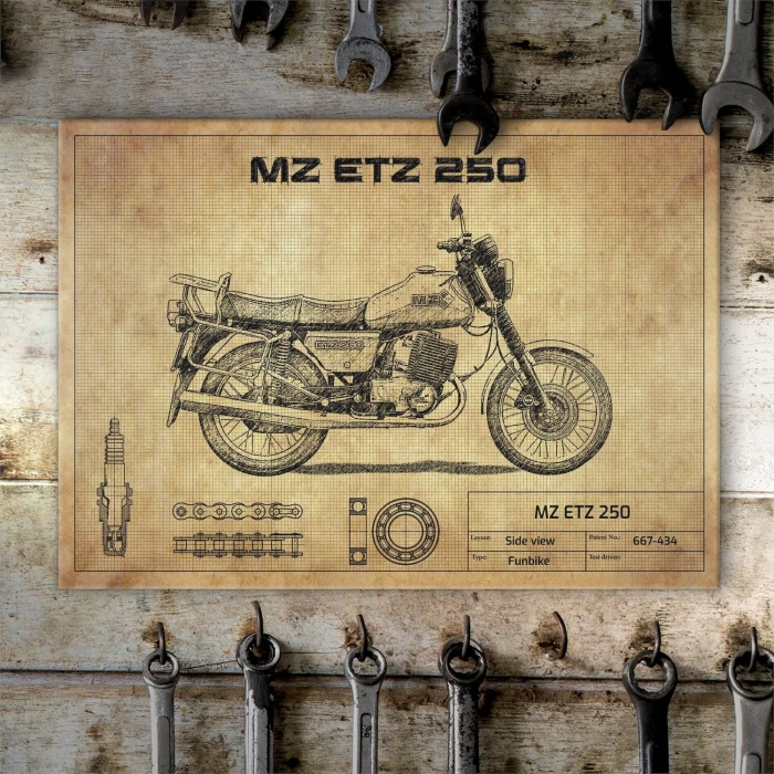 Plakat metalowy MZ ETZ 250 drawn Prezent