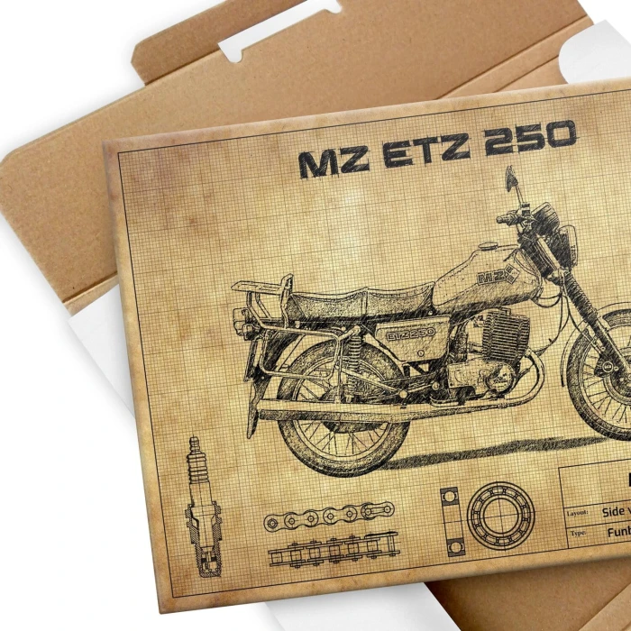 Plakat metalowy MZ ETZ 250 drawn Prezent